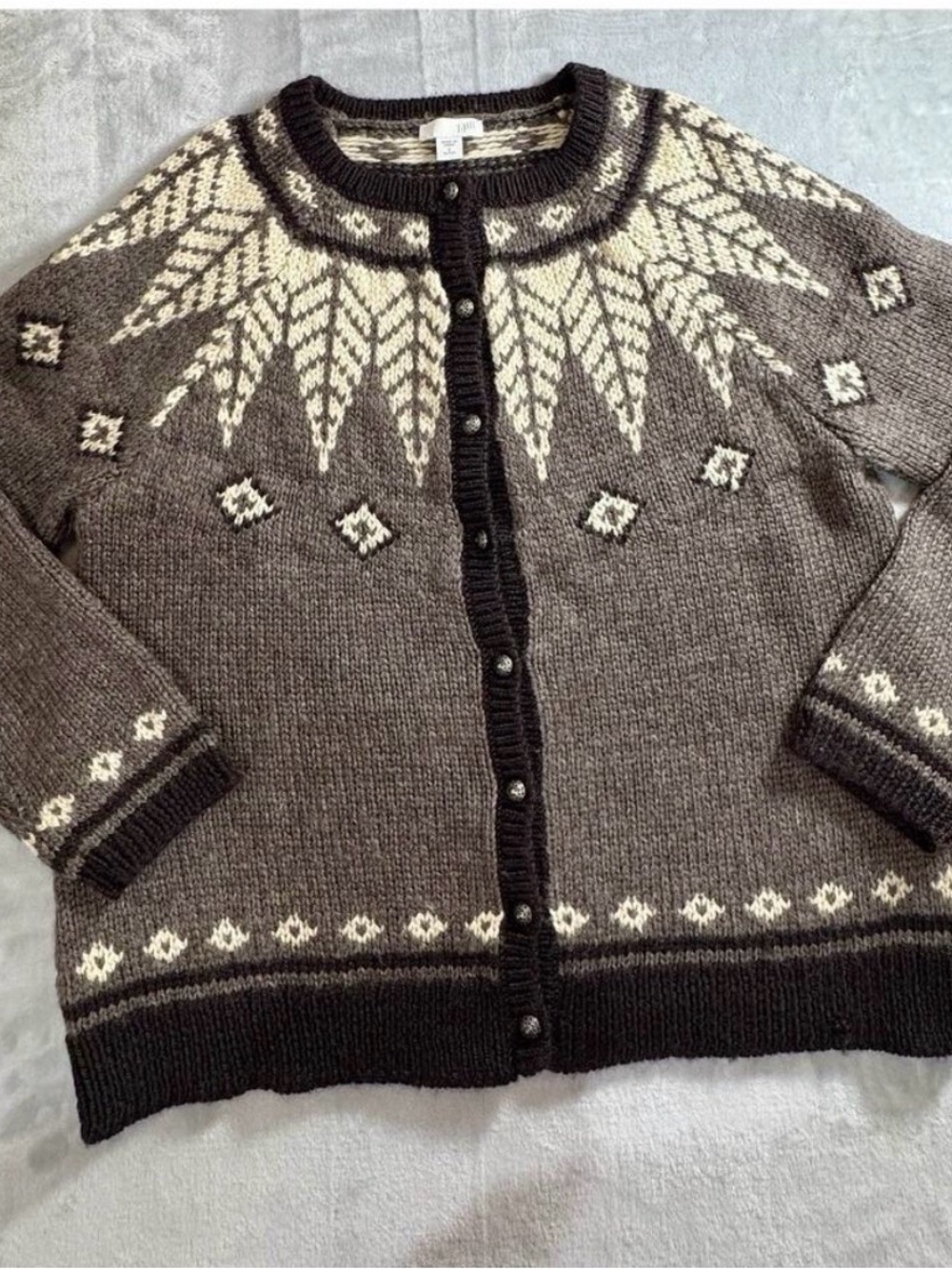 J. Jill Brown & Cream Nordic-Style Wool Cardigan